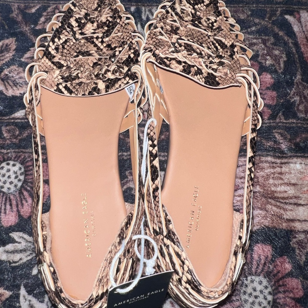 American Eagle Outfitters Tan & Brown Snake-Print Braided Slip-Ons